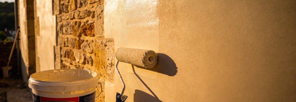 Rouleau de peinture sur un mur